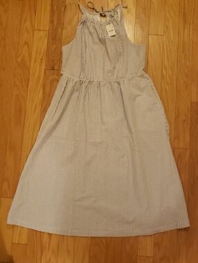 J. CREW Factory. Striped High-Neck Summer Dress - Navy & White